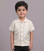 Mars Infiniti Boys All Over Printed Half Sleeves Shirt|Summerwear|Beige|Pure Cotton|Spread Collar