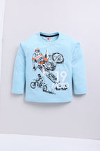 Mars Infiniti Boys Printed Pure Cotton Regular T Shirt (Light Blue, Pack of 1)
