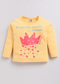Mars Infiniti Girls Printed Pure Cotton Regular T Shirt (Yellow, Pack of 1)