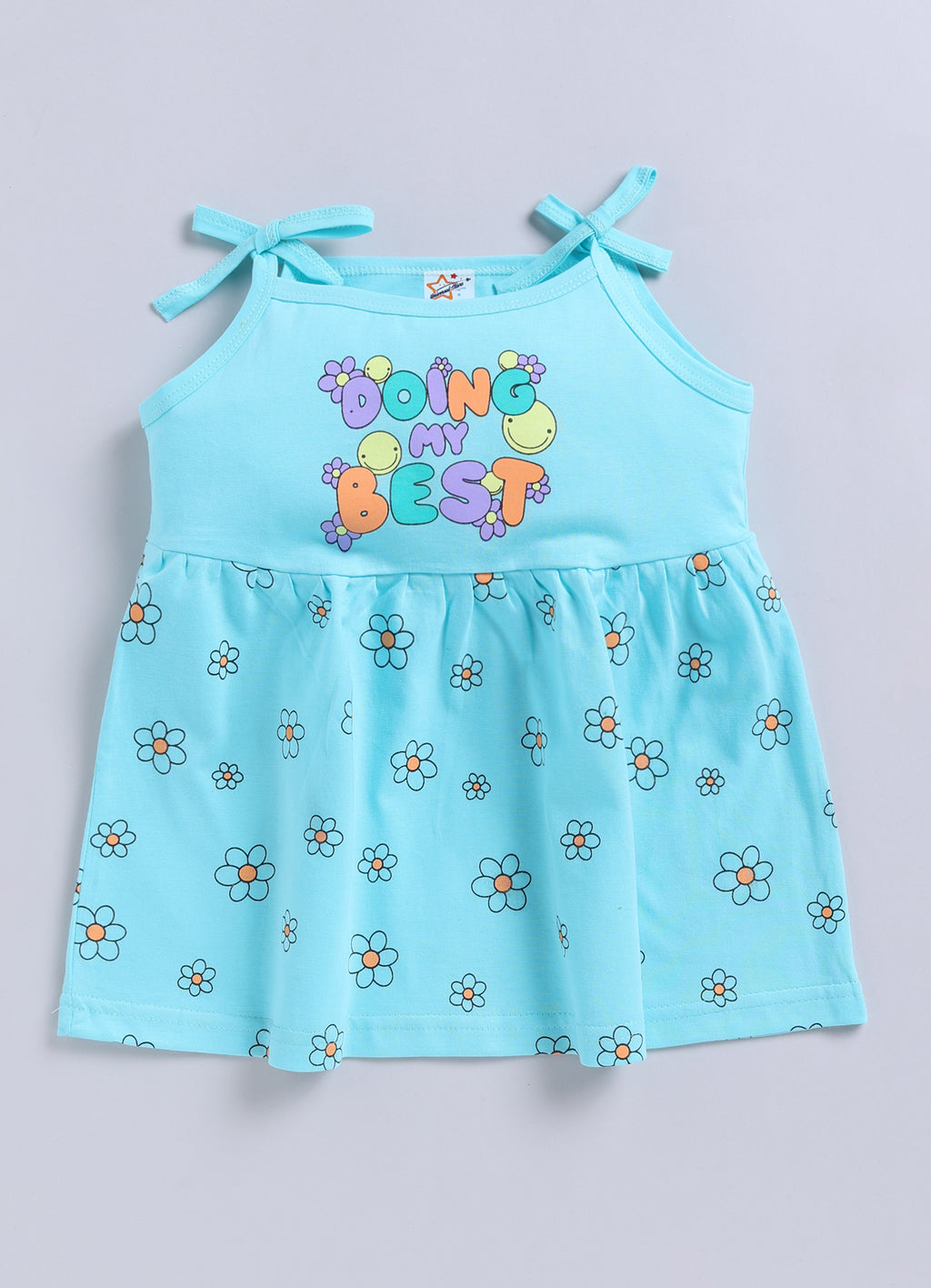 Mars Infiniti Pure Cotton Frock and Panty Set | Girls Cotton Frock Dress Shoulder Strap| Top and Bottom Set for Girl Kids | Coordinated Outfit | Lightweight and Breathable | Girls Dress Set|SkyBlue