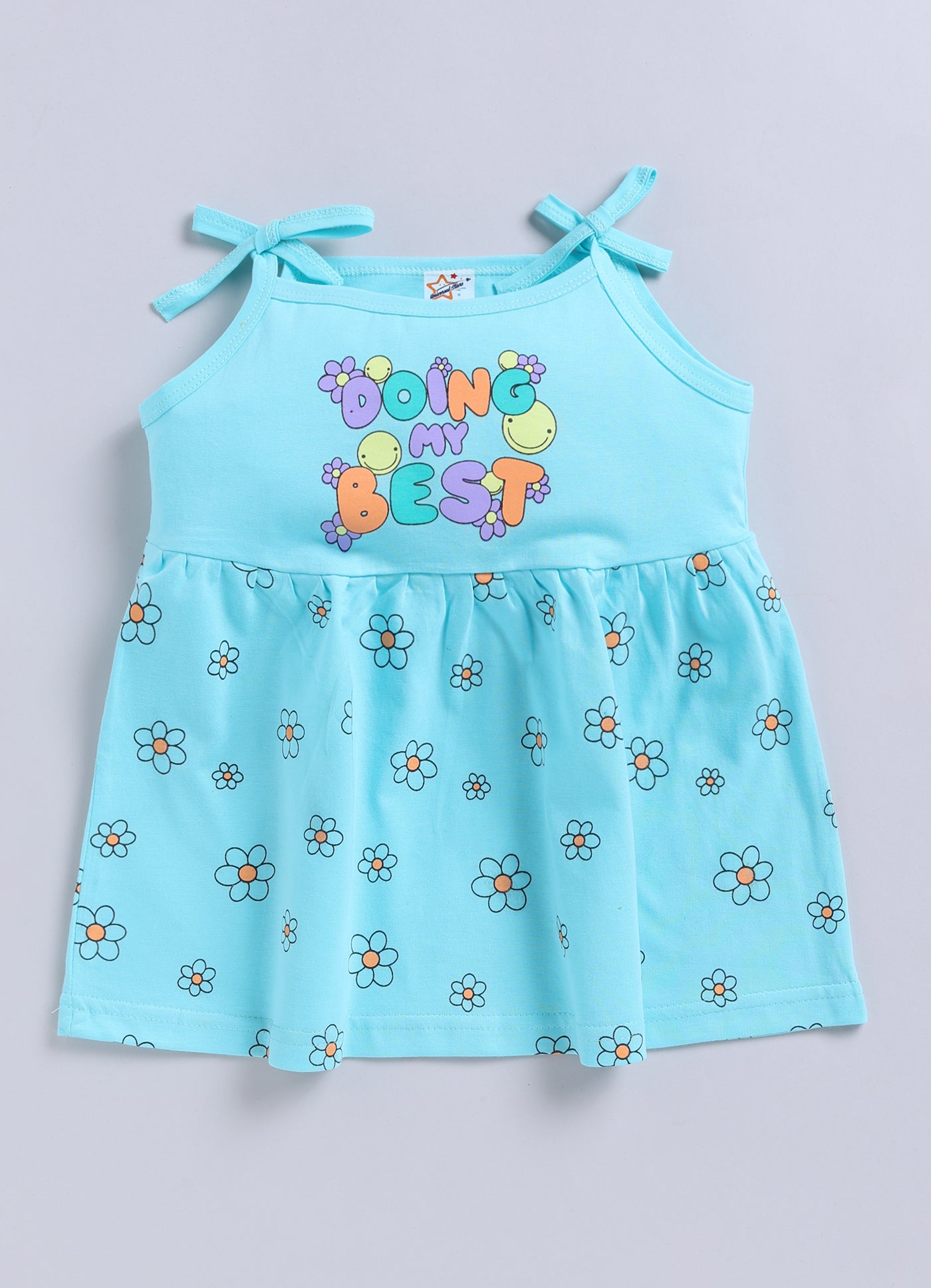 Mars Infiniti Pure Cotton Frock and Panty Set | Girls Cotton Frock Dress Shoulder Strap| Top and Bottom Set for Girl Kids | Coordinated Outfit | Lightweight and Breathable | Girls Dress Set|SkyBlue