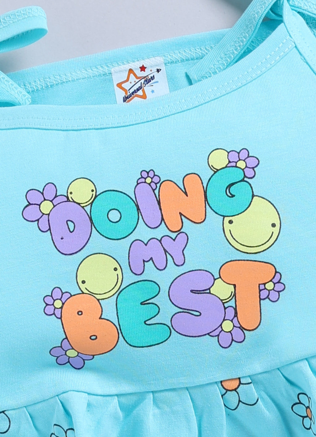 Mars Infiniti Pure Cotton Frock and Panty Set | Girls Cotton Frock Dress Shoulder Strap| Top and Bottom Set for Girl Kids | Coordinated Outfit | Lightweight and Breathable | Girls Dress Set|SkyBlue
