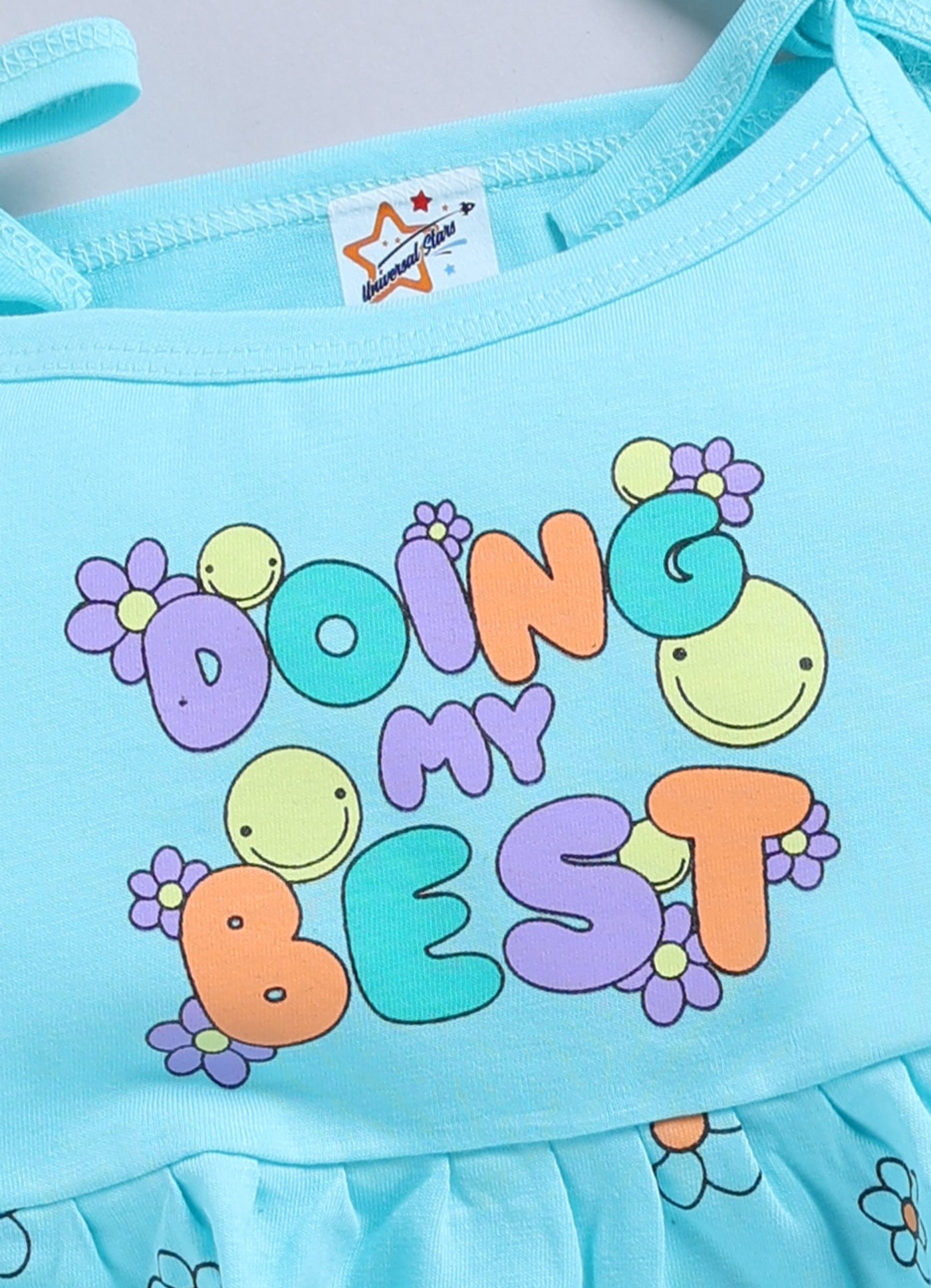 Mars Infiniti Pure Cotton Frock and Panty Set | Girls Cotton Frock Dress Shoulder Strap| Top and Bottom Set for Girl Kids | Coordinated Outfit | Lightweight and Breathable | Girls Dress Set|SkyBlue
