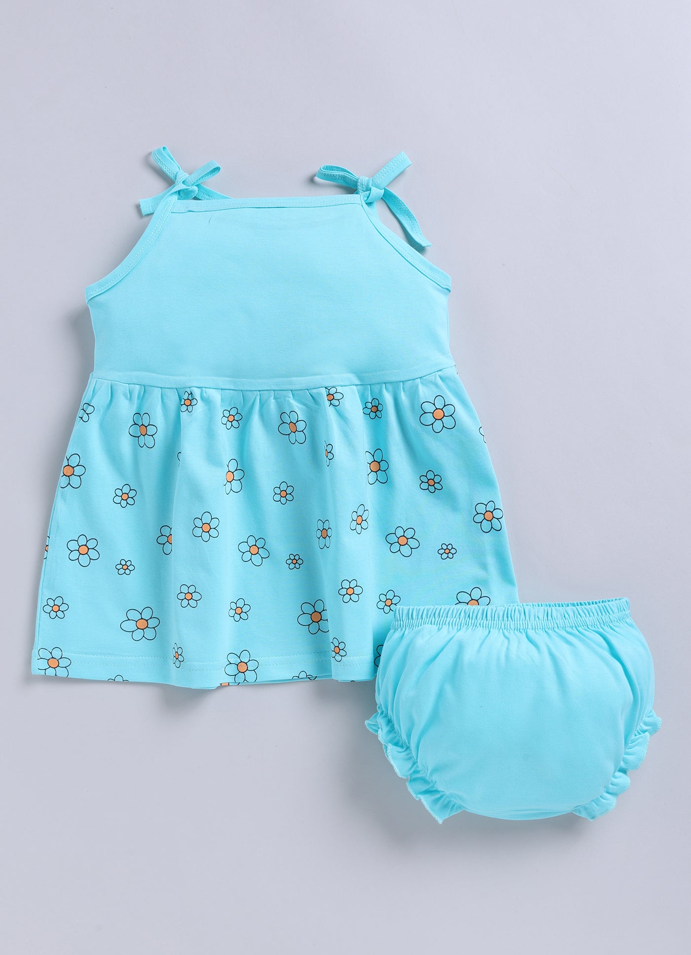 Mars Infiniti Pure Cotton Frock and Panty Set | Girls Cotton Frock Dress Shoulder Strap| Top and Bottom Set for Girl Kids | Coordinated Outfit | Lightweight and Breathable | Girls Dress Set|SkyBlue