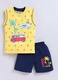 Mars Infiniti Pure Cotton Back Printed Sleeveless T-Shirt and Half Pant Set for Boys Kids| Kids boys tshirt and half pant set| Coordinated Set for Unisex kids|Yellow