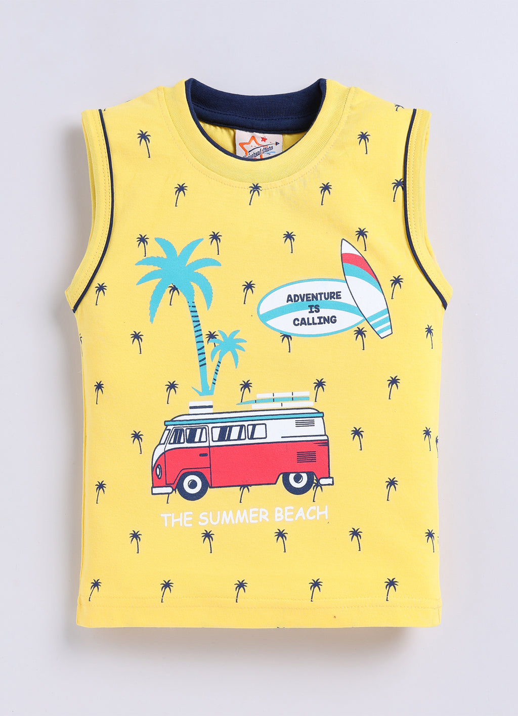 Mars Infiniti Pure Cotton Back Printed Sleeveless T-Shirt and Half Pant Set for Boys Kids| Kids boys tshirt and half pant set| Coordinated Set for Unisex kids|Yellow