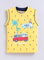 Mars Infiniti Pure Cotton Back Printed Sleeveless T-Shirt and Half Pant Set for Boys Kids| Kids boys tshirt and half pant set| Coordinated Set for Unisex kids|Yellow