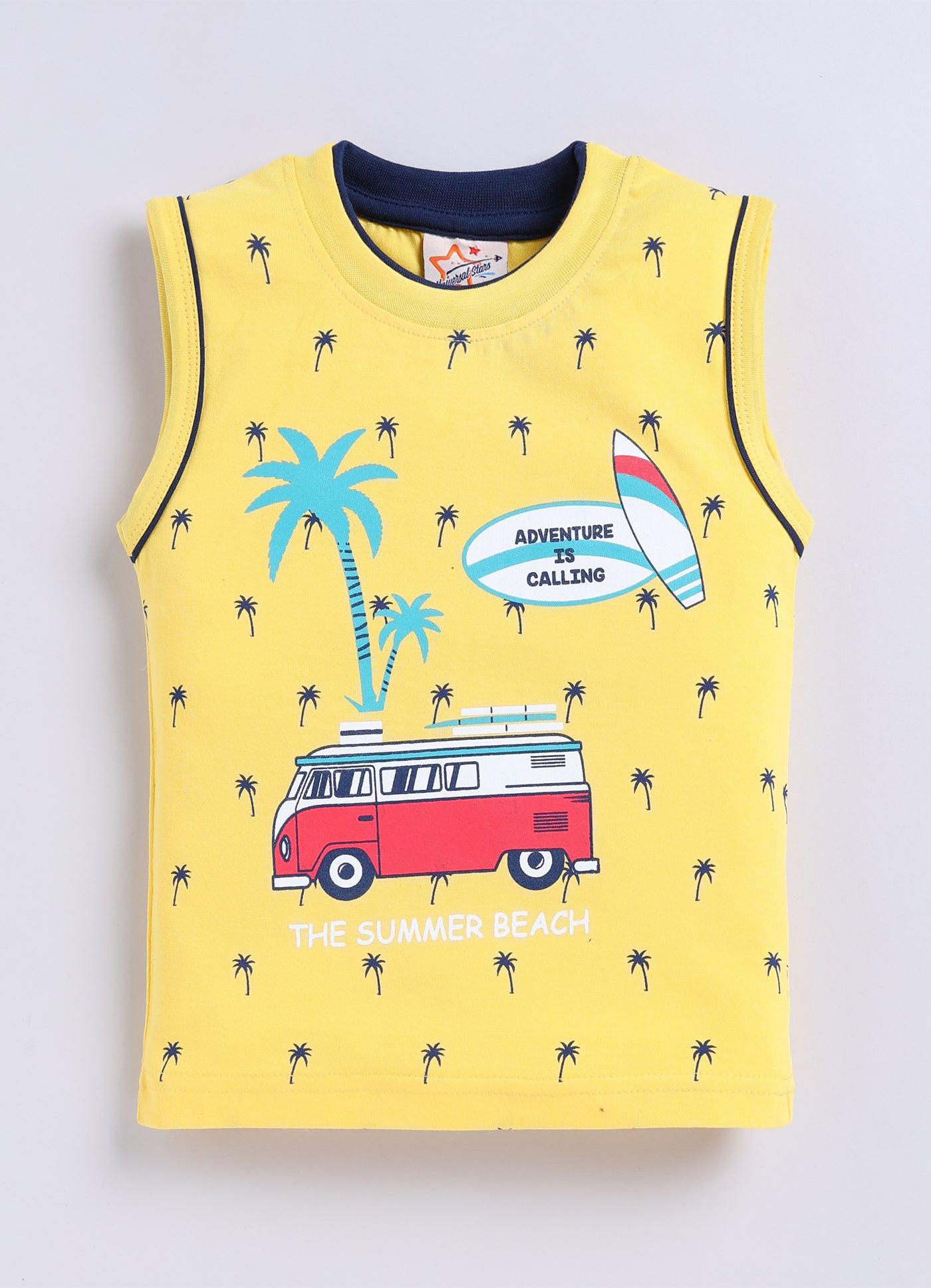 Mars Infiniti Pure Cotton Back Printed Sleeveless T-Shirt and Half Pant Set for Boys Kids| Kids boys tshirt and half pant set| Coordinated Set for Unisex kids|Yellow