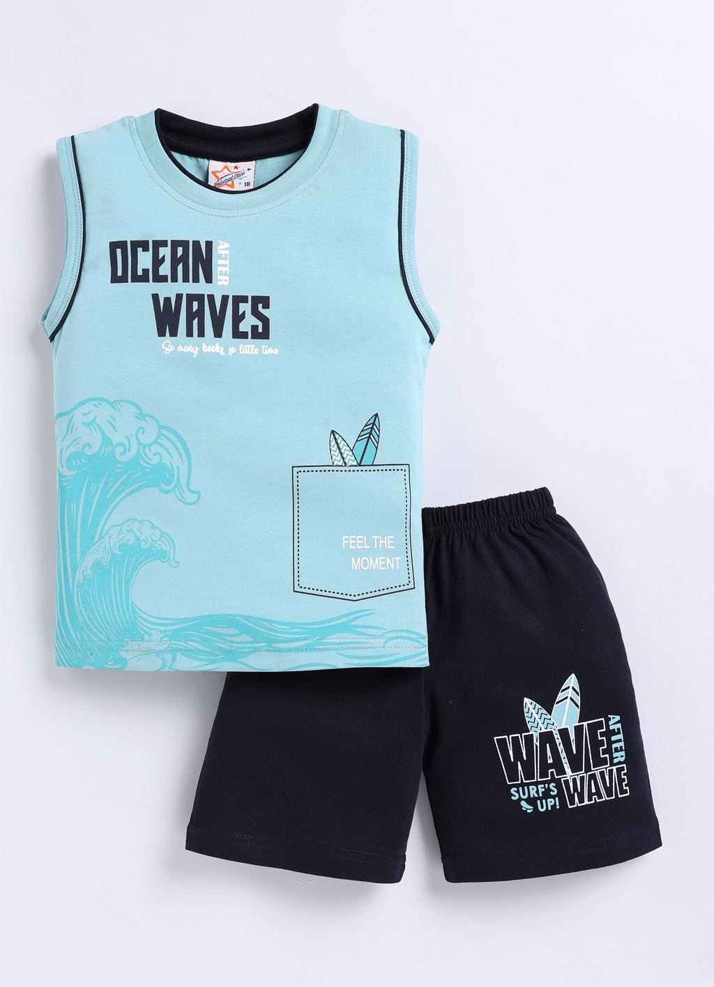 Mars Infiniti Pure Cotton Back Printed Sleeveless T-Shirt and Half Pant Set for Boys Kids| Kids boys tshirt and half pant set| Coordinated Set for Unisex kids|Sea Green