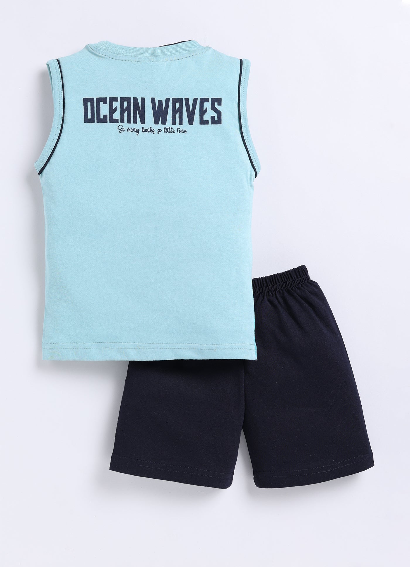 Mars Infiniti Pure Cotton Back Printed Sleeveless T-Shirt and Half Pant Set for Boys Kids| Kids boys tshirt and half pant set| Coordinated Set for Unisex kids|Sea Green