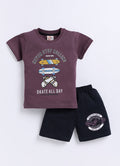 Mars Infiniti Pure Cotton Back Printed Half Sleeves T-Shirt and Half Pant Set for Boys Kids| Kids boys tshirt and half pant set| Coordinated Set for Unisex kids|Purple