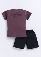 Mars Infiniti Pure Cotton Back Printed Half Sleeves T-Shirt and Half Pant Set for Boys Kids|Pack of 2|Purple, Grey