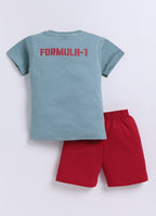 Mars Infiniti Pure Cotton Back Printed Half Sleeves T-Shirt and Half Pant Set for Boys Kids| Kids boys tshirt and half pant set| Coordinated Set for Unisex kids|Grey