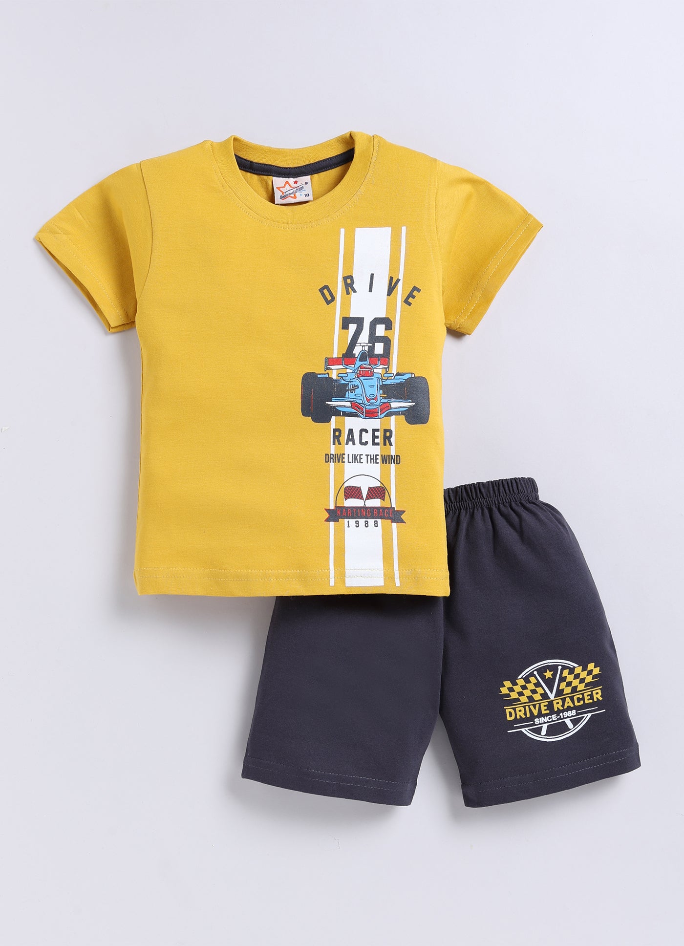 Mars Infiniti Pure Cotton Back Printed Half Sleeves T-Shirt and Half Pant Set for Boys Kids| Kids boys tshirt and half pant set| Coordinated Set for Unisex kids|Mustard