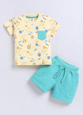 Mars Infiniti Pure Cotton Shoulder Button T-Shirt and Half Pant Set for Baby Boys|Infant tshirt and half pant set| Coordinated Set for Unisex kids| Light Yellow
