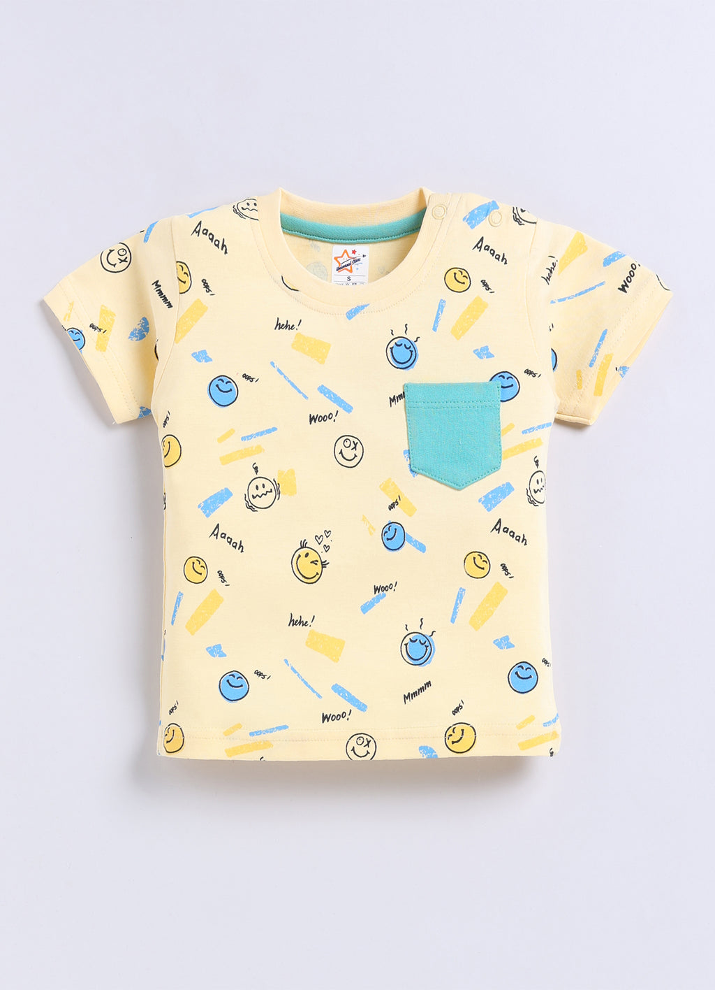 Mars Infiniti Pure Cotton Shoulder Button T-Shirt and Half Pant Set for Baby Boys|Infant tshirt and half pant set| Coordinated Set for Unisex kids| Light Yellow