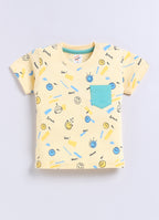 Mars Infiniti Pure Cotton Shoulder Button T-Shirt and Half Pant Set for Baby Boys|Infant tshirt and half pant set| Coordinated Set for Unisex kids| Light Yellow