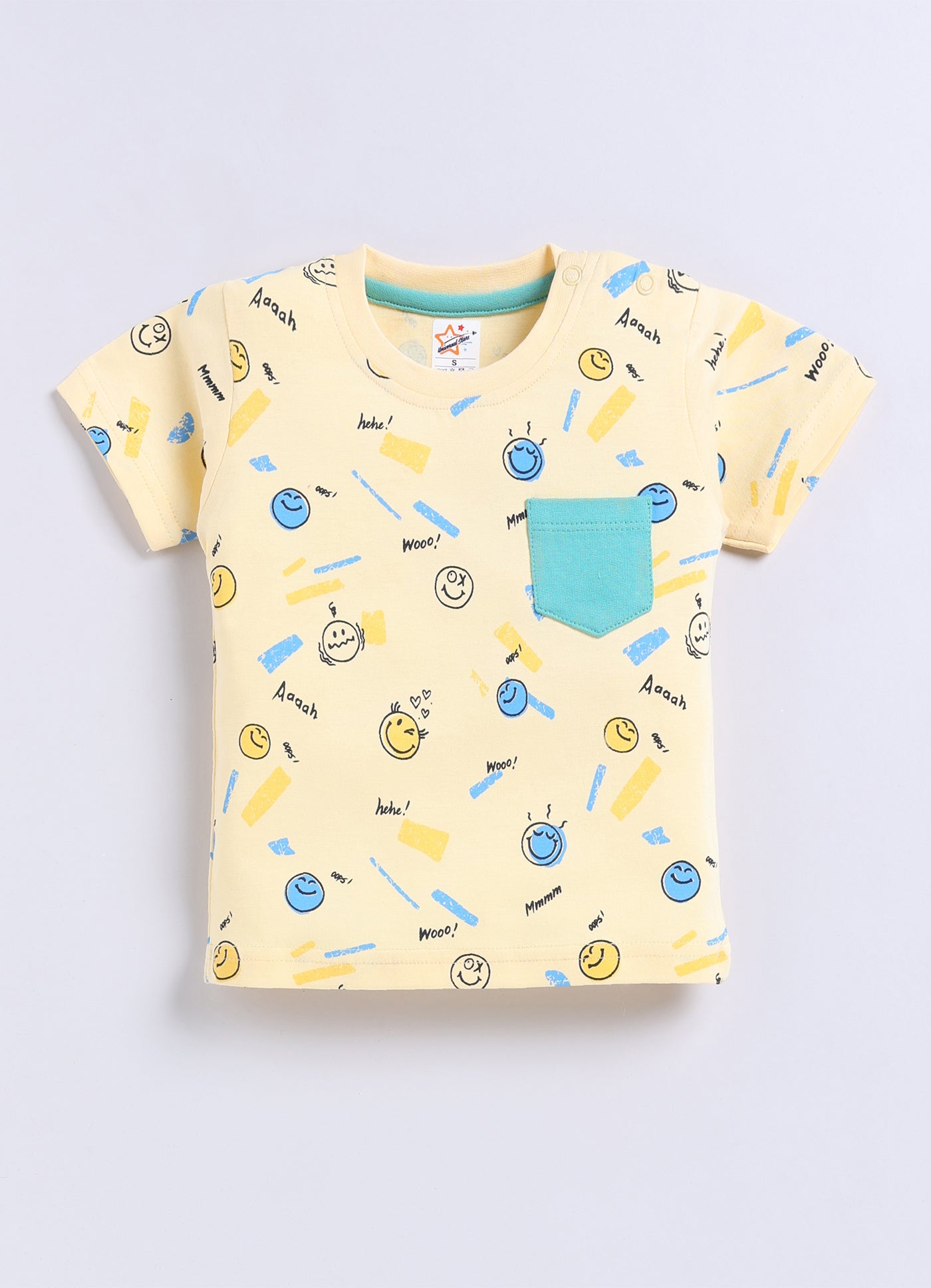 Mars Infiniti Pure Cotton Shoulder Button T-Shirt and Half Pant Set for Baby Boys|Infant tshirt and half pant set| Coordinated Set for Unisex kids| Light Yellow