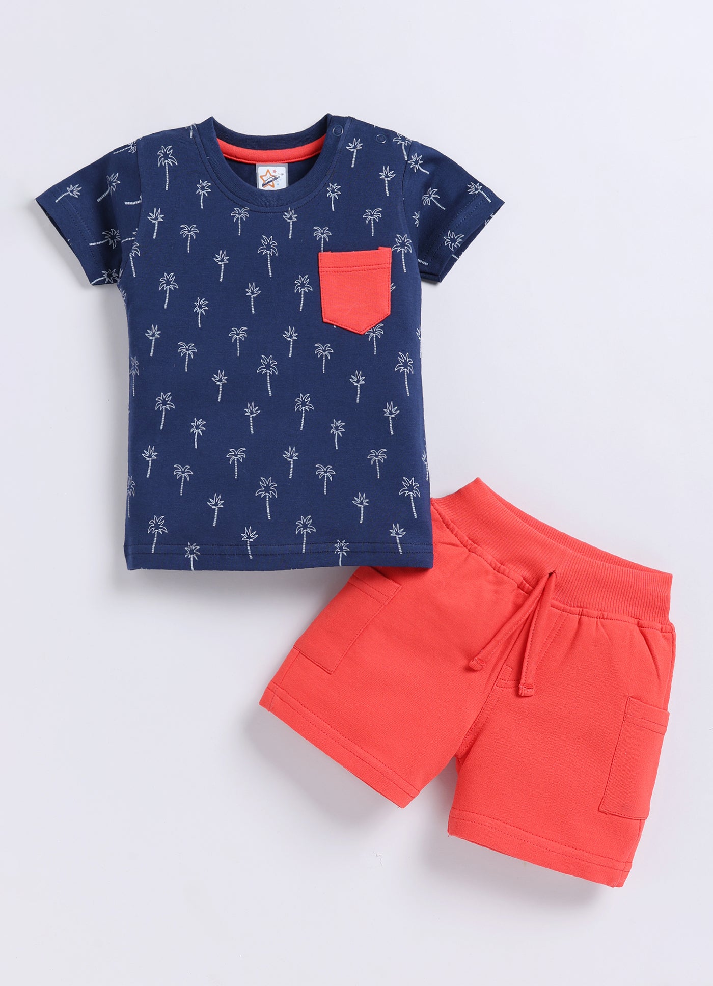 Mars Infiniti Pure Cotton Shoulder Button T-Shirt and Half Pant Set for Baby Boys|Infant tshirt and half pant set| Coordinated Set for Unisex kids|Pack of 2| Yellow, Navy Blue