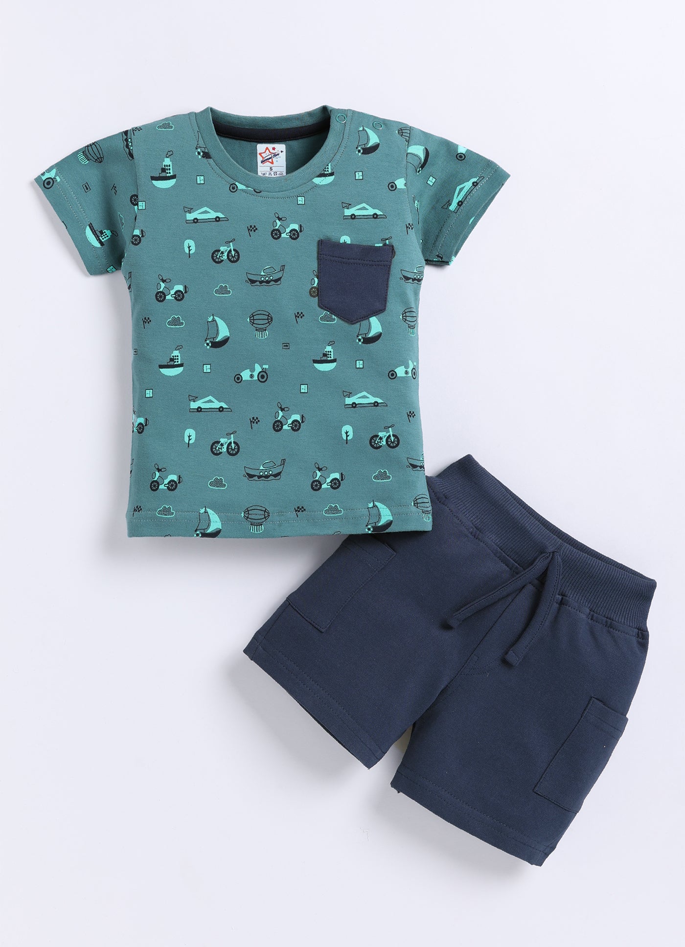 Mars Infiniti Pure Cotton Shoulder Button T-Shirt and Half Pant Set for Baby Boys|Infant tshirt and half pant set| Coordinated Set for Unisex kids|Pack of 3