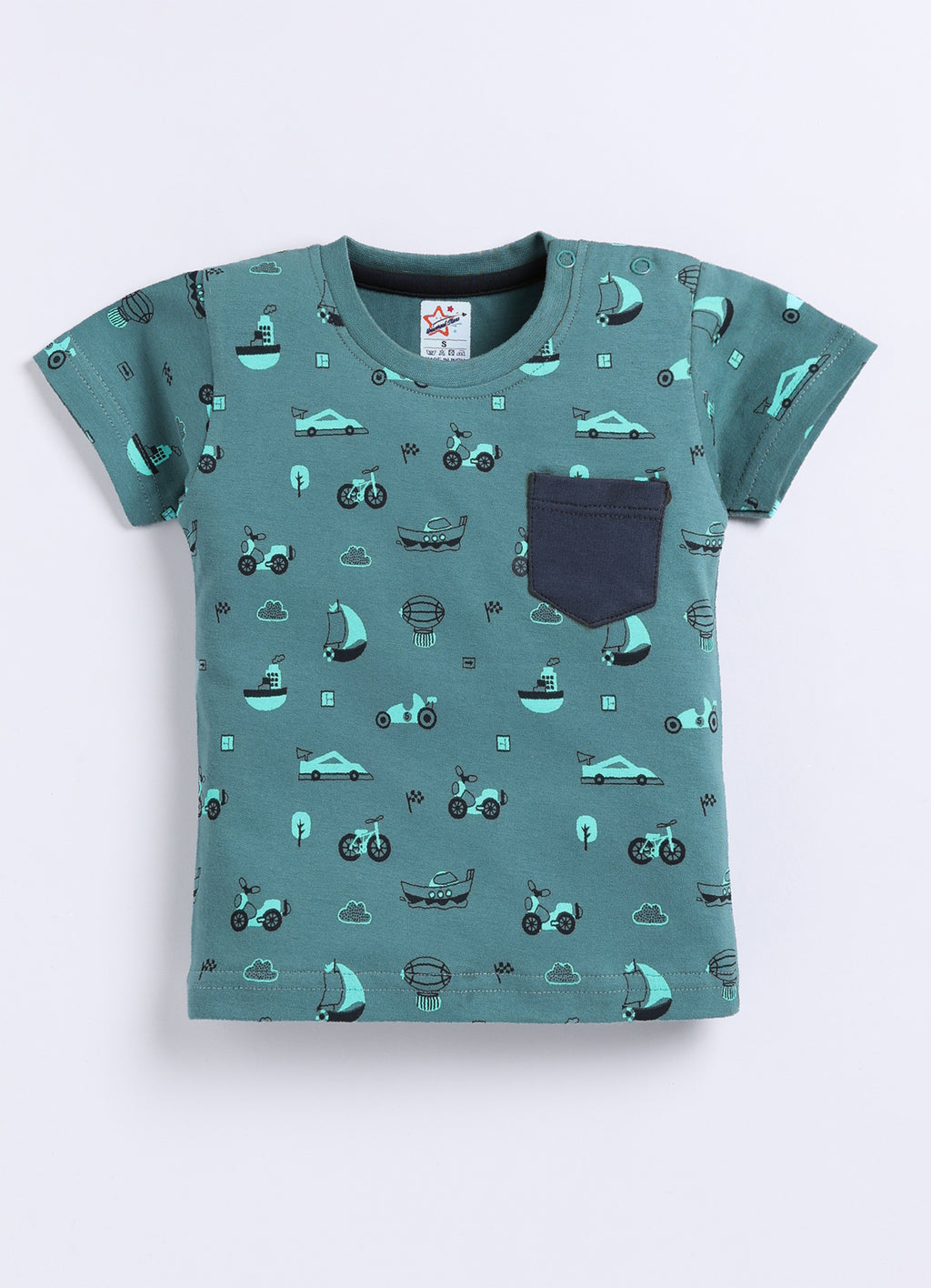 Mars Infiniti Pure Cotton Shoulder Button T-Shirt and Half Pant Set for Baby Boys|Infant tshirt and half pant set| Coordinated Set for Unisex kids|Teal Green