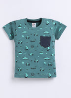 Mars Infiniti Pure Cotton Shoulder Button T-Shirt and Half Pant Set for Baby Boys|Infant tshirt and half pant set| Coordinated Set for Unisex kids|Teal Green