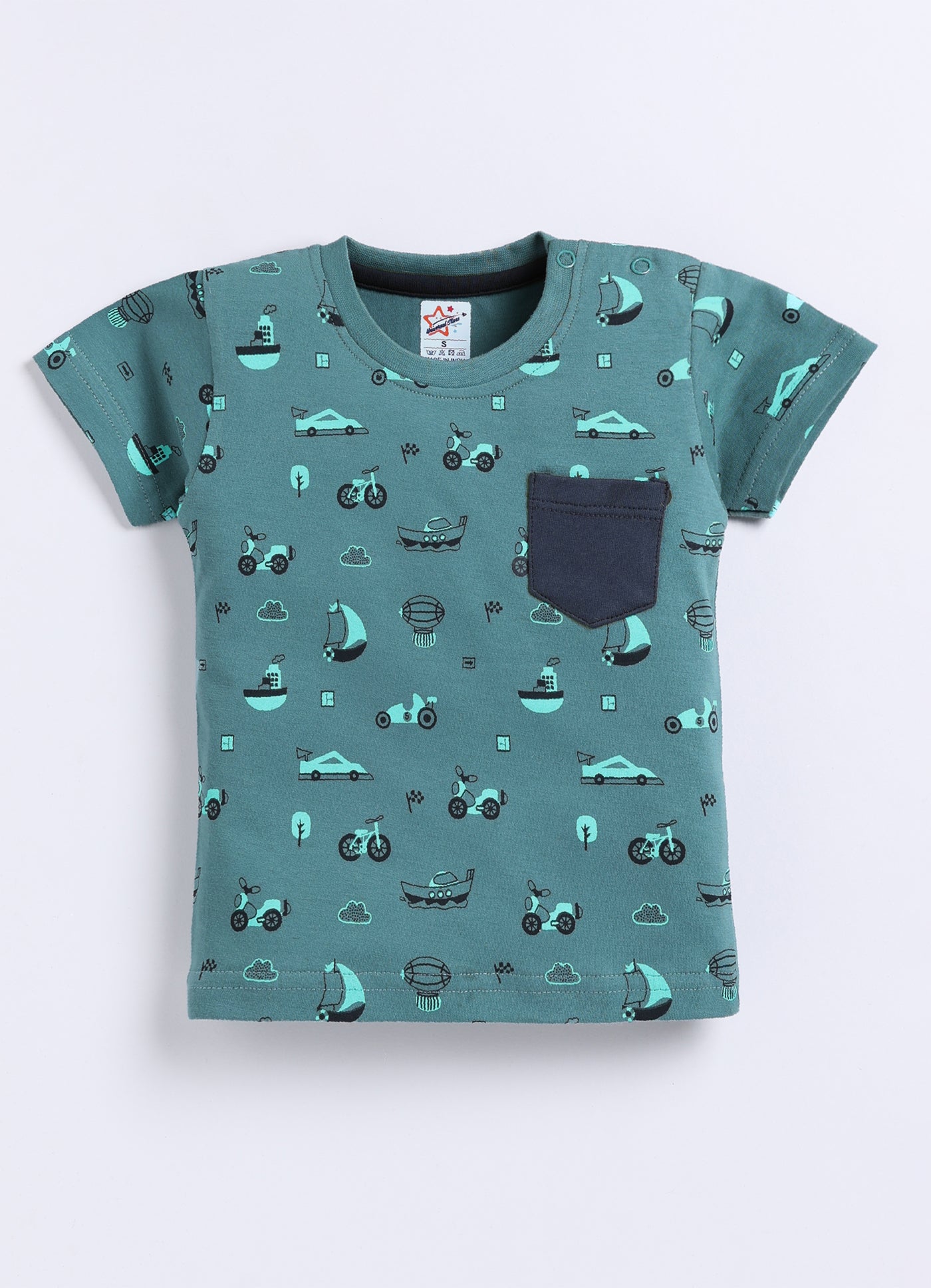 Mars Infiniti Pure Cotton Shoulder Button T-Shirt and Half Pant Set for Baby Boys|Infant tshirt and half pant set| Coordinated Set for Unisex kids|Teal Green