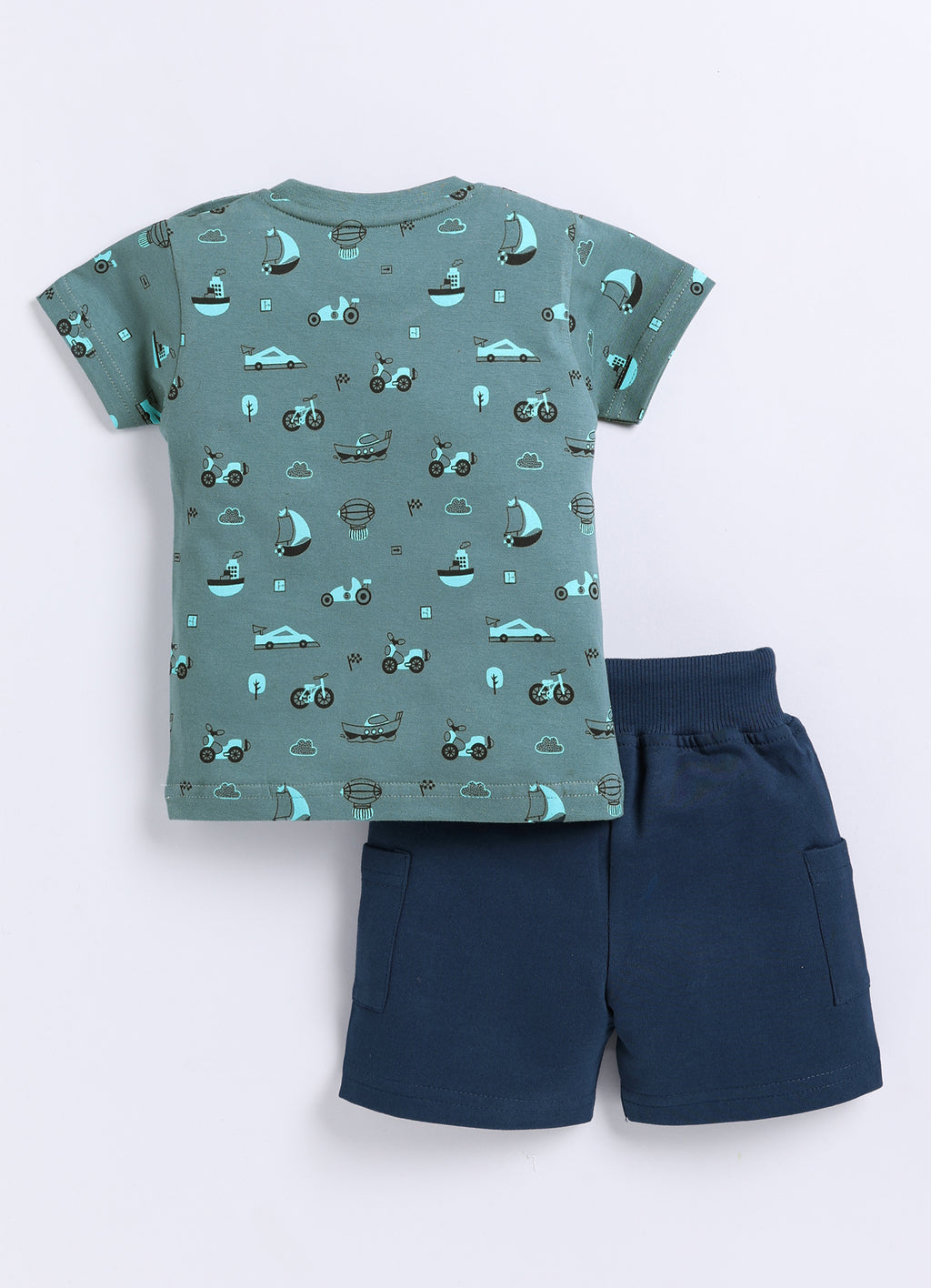 Mars Infiniti Pure Cotton Shoulder Button T-Shirt and Half Pant Set for Baby Boys|Infant tshirt and half pant set| Coordinated Set for Unisex kids|Pack of 2| Teal Green, Navy Blue