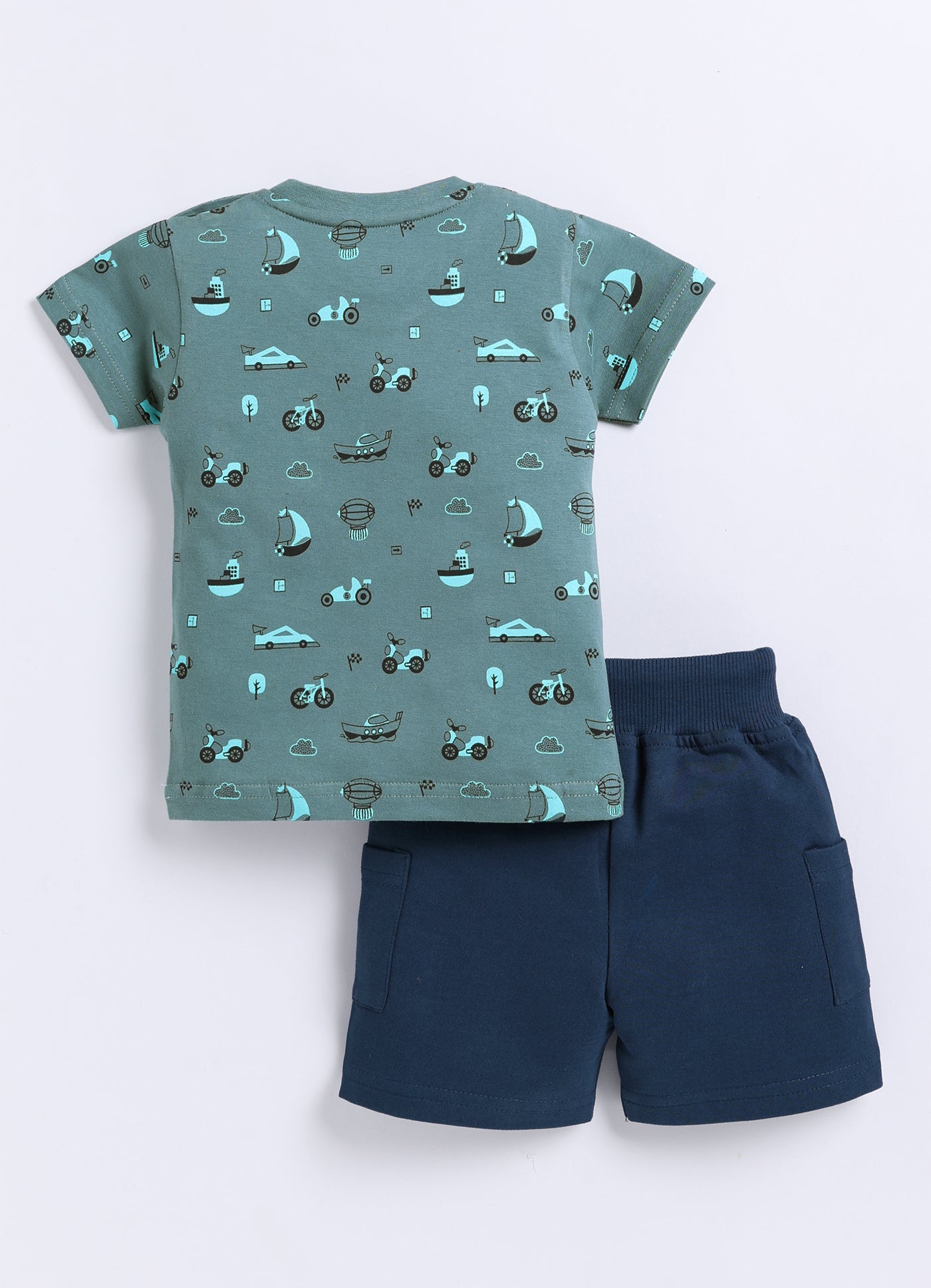 Mars Infiniti Pure Cotton Shoulder Button T-Shirt and Half Pant Set for Baby Boys|Infant tshirt and half pant set| Coordinated Set for Unisex kids|Pack of 2| Teal Green, Navy Blue