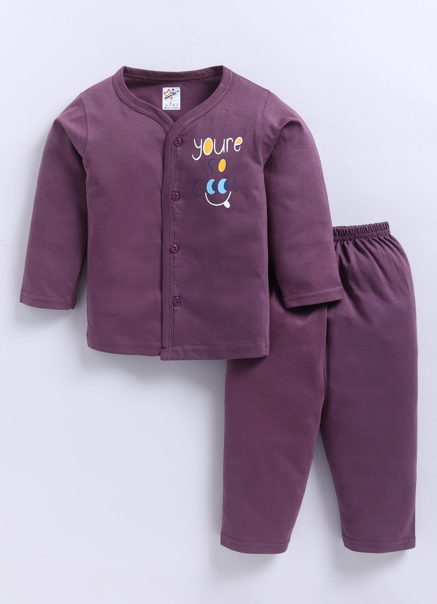 Mars Infiniti Pure Cotton Full Sleeves Front Open Tshirt and Full Pant Set for Infants|Purple