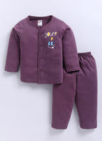Mars Infiniti Pure Cotton Full Sleeves Front Open Tshirt and Full Pant for Infants (Pack of 2) Purple, Mustard