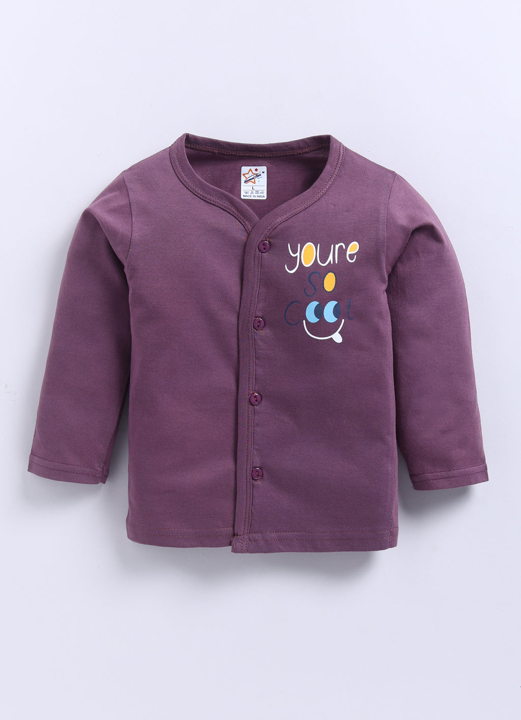 Mars Infiniti Pure Cotton Full Sleeves Front Open Tshirt and Full Pant Set for Infants|Purple