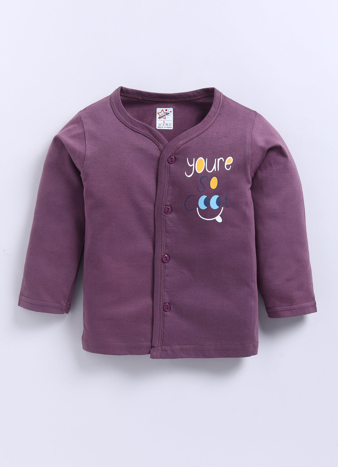 Mars Infiniti Pure Cotton Full Sleeves Front Open Tshirt and Full Pant Set for Infants|Purple