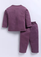Mars Infiniti Pure Cotton Full Sleeves Front Open Tshirt and Full Pant Set for Infants|Purple