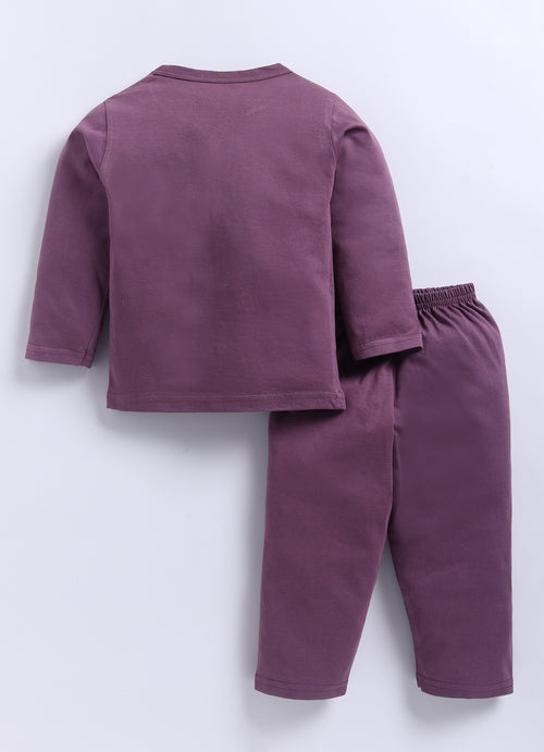 Mars Infiniti Pure Cotton Full Sleeves Front Open Tshirt and Full Pant Set for Infants|Purple