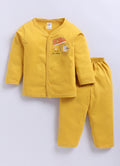 Mars Infiniti Pure Cotton Full Sleeves Front Open Tshirt and Full Pant Set for Infants|Mustard