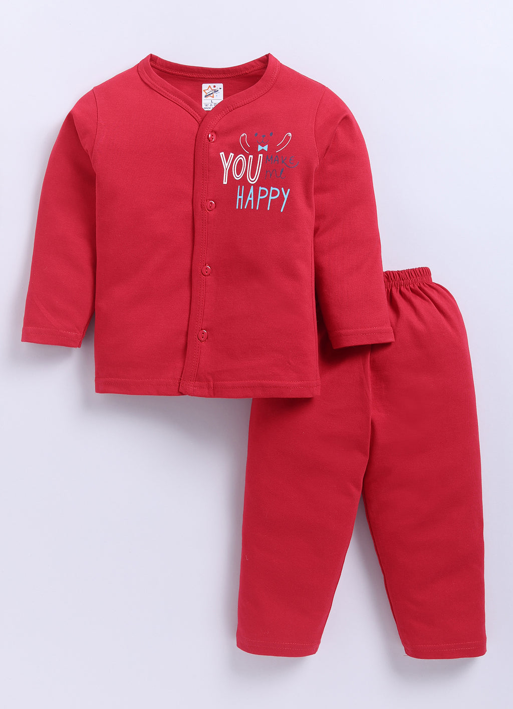 Mars Infiniti Pure Cotton Full Sleeves Front Open Tshirt and Full Pant Set for Infants|Red