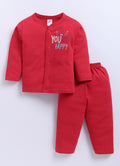 Mars Infiniti Pure Cotton Full Sleeves Front Open Tshirt and Full Pant Set for Infants|Red