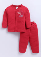 Mars Infiniti Pure Cotton Full Sleeves Front Open Tshirt and Full Pant Set for Infants|Red