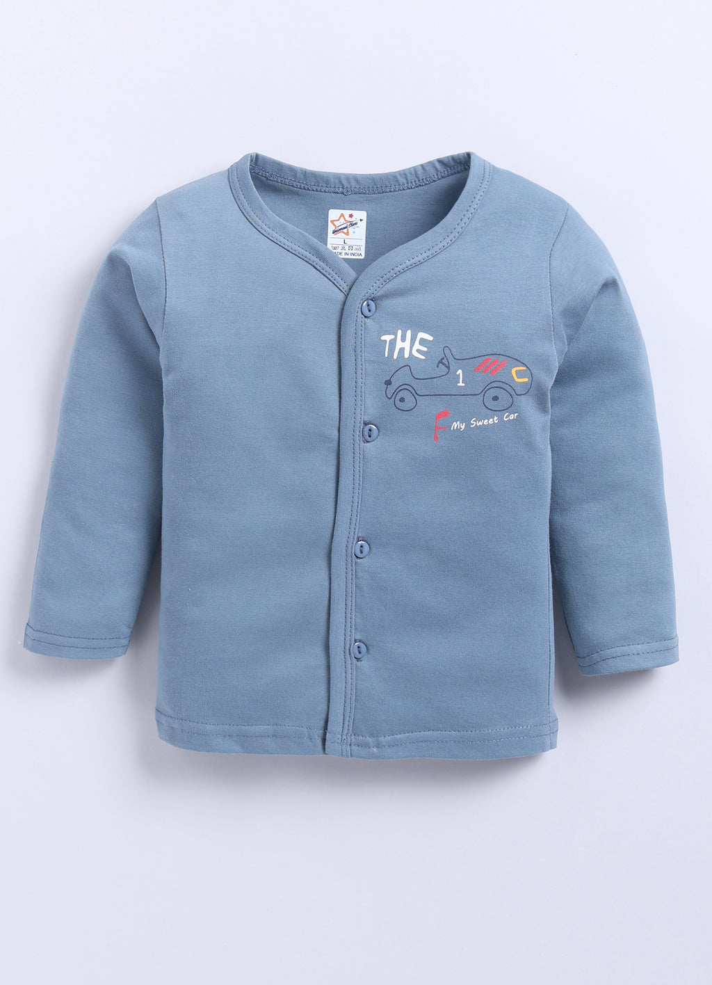 Mars Infiniti Pure Cotton Full Sleeves Front Open Tshirt and Full Pant Set for Infants|Stone Blue