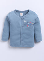 Mars Infiniti Pure Cotton Full Sleeves Front Open Tshirt and Full Pant Set for Infants|Stone Blue