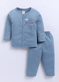 Mars Infiniti Pure Cotton Full Sleeves Front Open Tshirt and Full Pant Set for Infants|Stone Blue