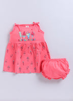Mars Infiniti Pure Cotton Frock and Panty Set | Girls Cotton Frock Dress Shoulder Strap| Top and Bottom Set for Girl Kids | Coordinated Outfit | Lightweight and Breathable | Girls Dress Set|Pink