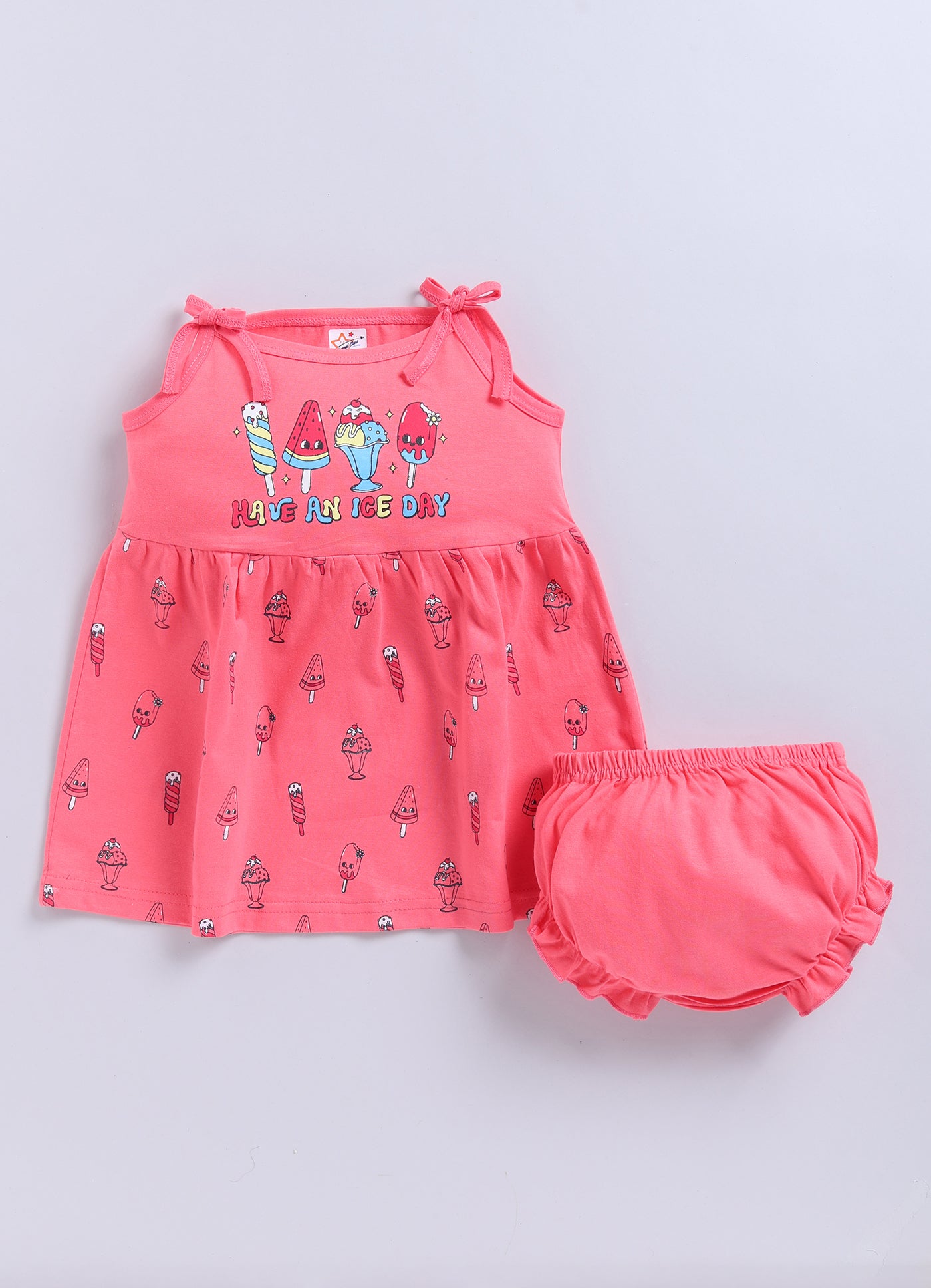 Mars Infiniti Pure Cotton Frock and Panty Set | Girls Cotton Frock Dress Shoulder Strap| Top and Bottom Set for Girl Kids | Coordinated Outfit | Lightweight and Breathable | Girls Dress Set|Pink