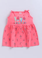 Mars Infiniti Pure Cotton Frock and Panty Set | Girls Cotton Frock Dress Shoulder Strap| Top and Bottom Set for Girl Kids | Coordinated Outfit | Lightweight and Breathable | Girls Dress Set|Pink