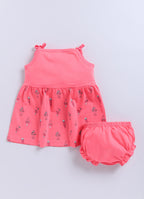Mars Infiniti Pure Cotton Frock and Panty Set | Girls Cotton Frock Dress Shoulder Strap| Top and Bottom Set for Girl Kids | Coordinated Outfit | Lightweight and Breathable | Girls Dress Set|Pink