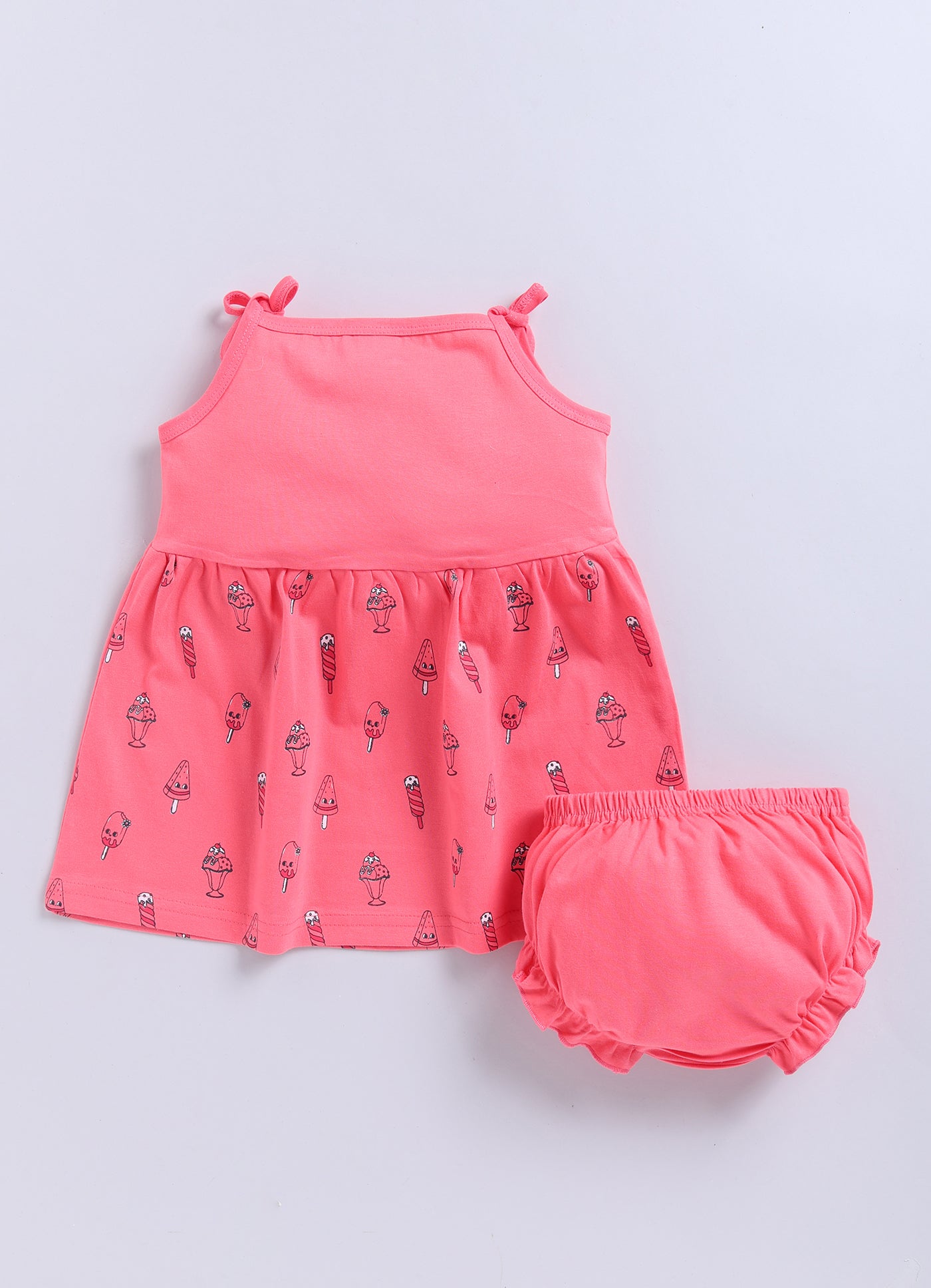 Mars Infiniti Pure Cotton Frock and Panty Set | Girls Cotton Frock Dress Shoulder Strap| Top and Bottom Set for Girl Kids | Coordinated Outfit | Lightweight and Breathable | Girls Dress Set|Pink