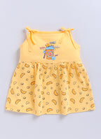 Mars Infiniti Pure Cotton Frock and Panty Set | Girls Cotton Frock Dress Shoulder Strap| Top and Bottom Set for Girl Kids | Coordinated Outfit | Lightweight and Breathable | Girls Dress Set|Yellow