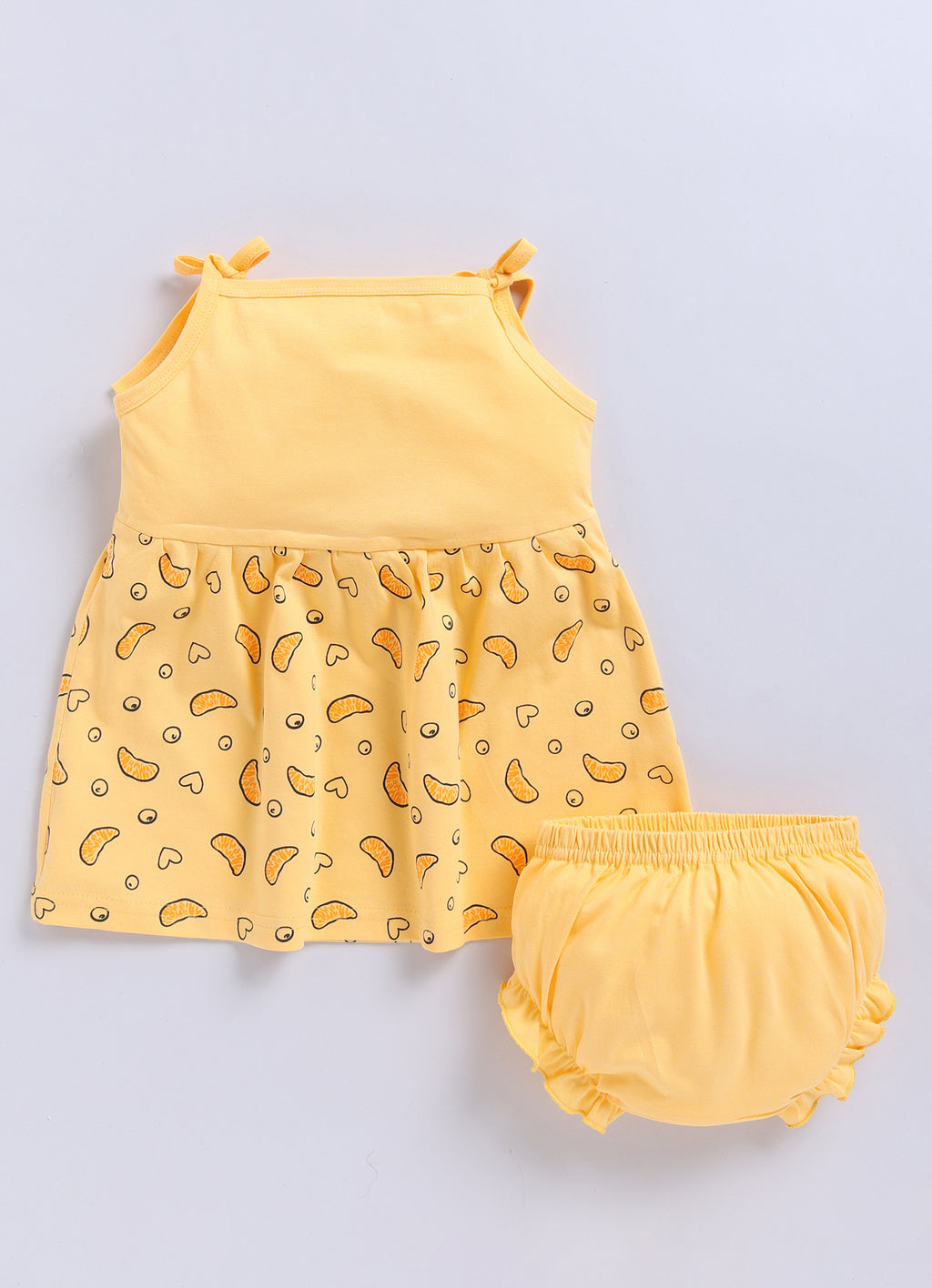 Mars Infiniti Pure Cotton Frock and Panty Set | Girls Cotton Frock Dress Shoulder Strap| Top and Bottom Set for Girl Kids | Coordinated Outfit | Lightweight and Breathable | Girls Dress Set|Yellow