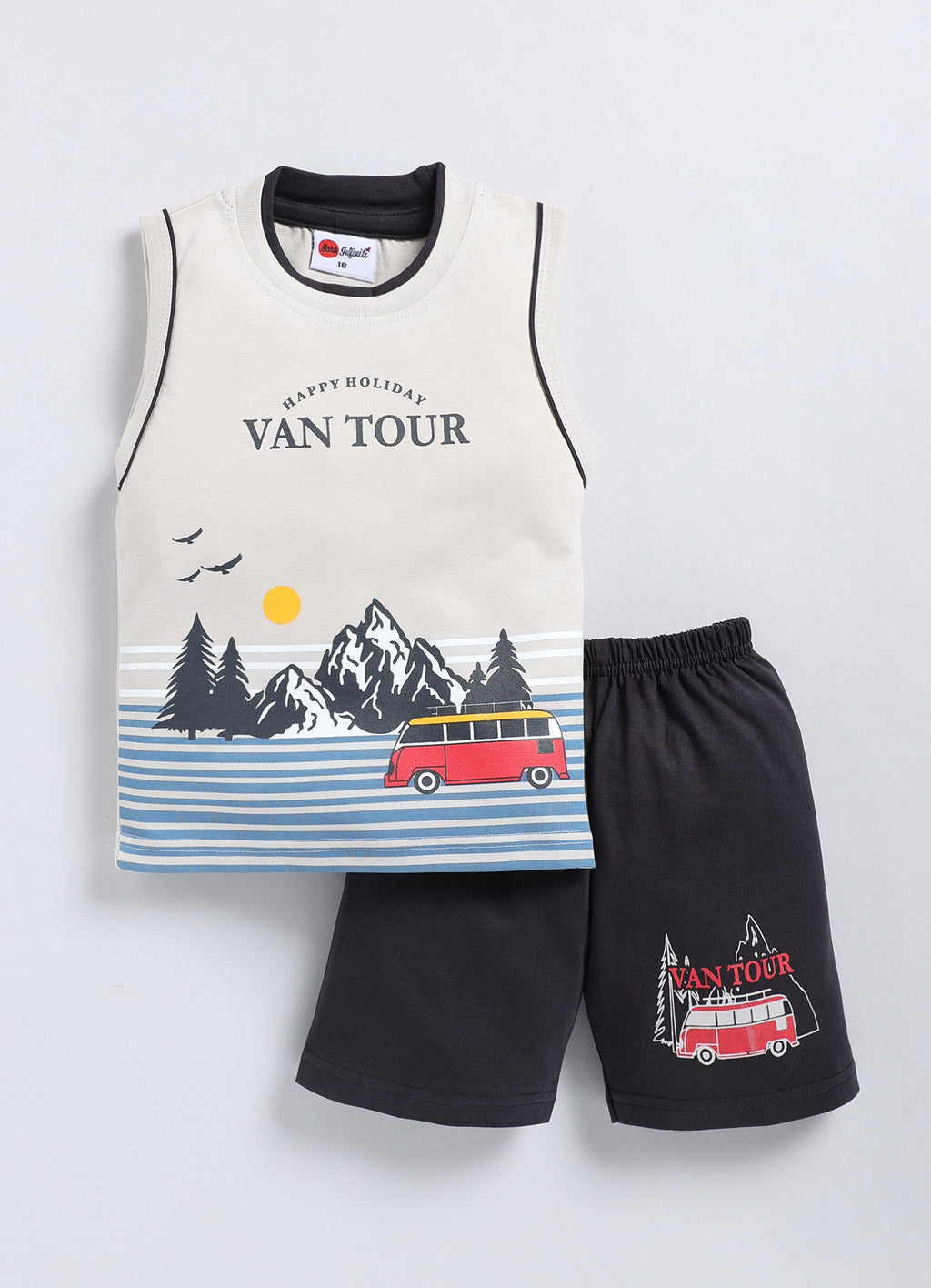 Mars Infiniti Boys & Girls Casual T-shirt Shorts (Off White, Black)